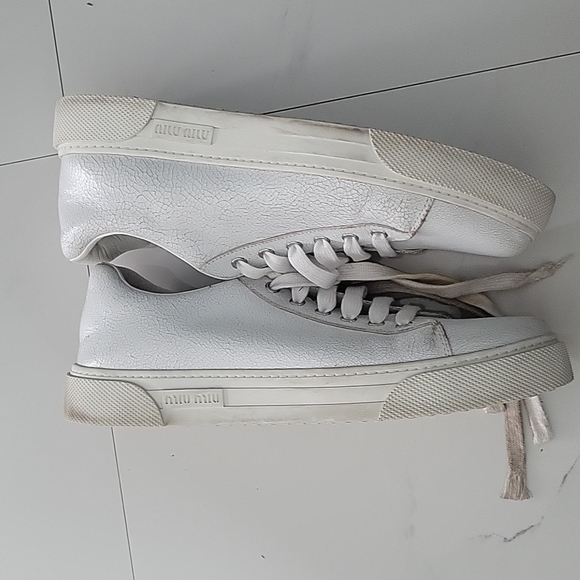 Authentic Miu Miu Preowned Cracle Distressed Leather Sneakers - Picture 3 of 7